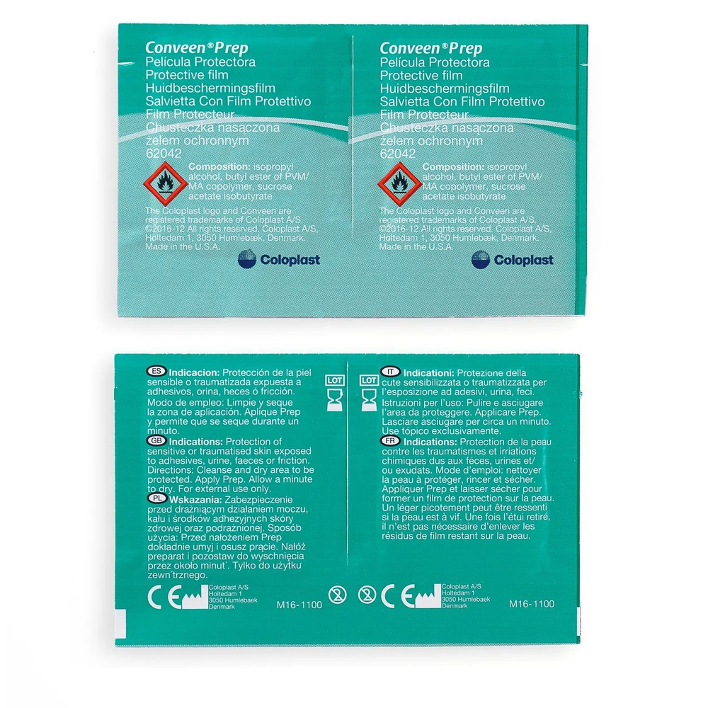 Защитная пленка в салфетках Coloplast Conveen Prep 18шт., для ухода за кожей вокруг стомы
