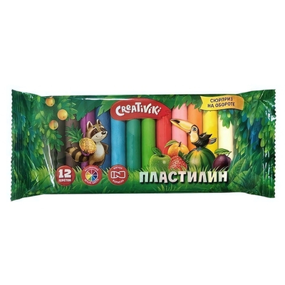 Пластилин классический 12 цветов, 120 гр, без стека (Creativiki)
