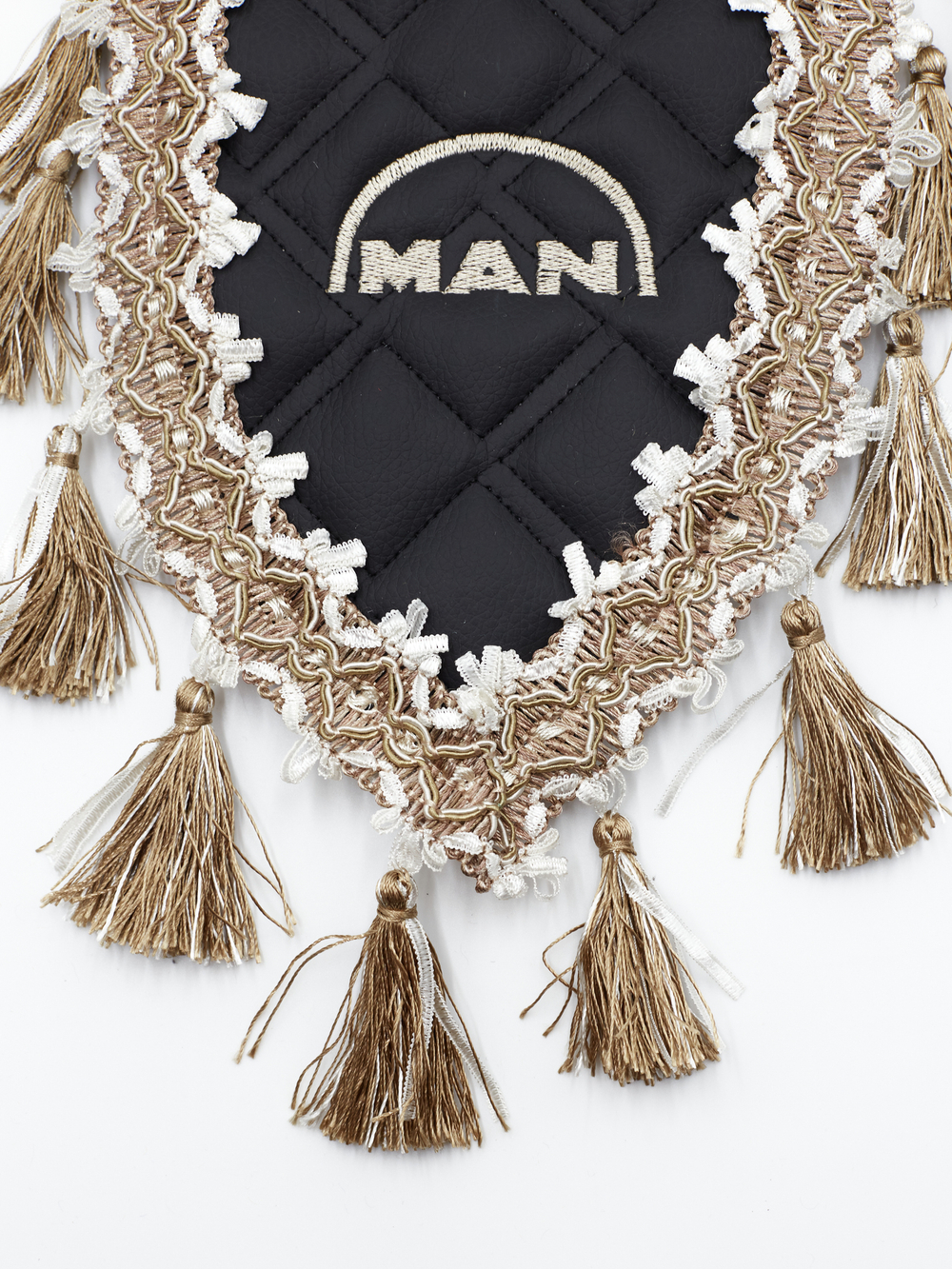 Вымпел тройной MAN (экокожа, черный с бежевыми кисточками)
