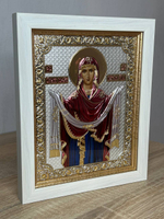 Покрова, икона прямоугольная в рамке под стеклом, белое дерево, эмаль 206х258