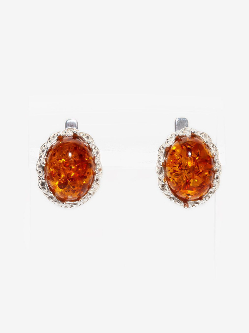 Серьги из серебра 925 с цельным коньячным янтарем