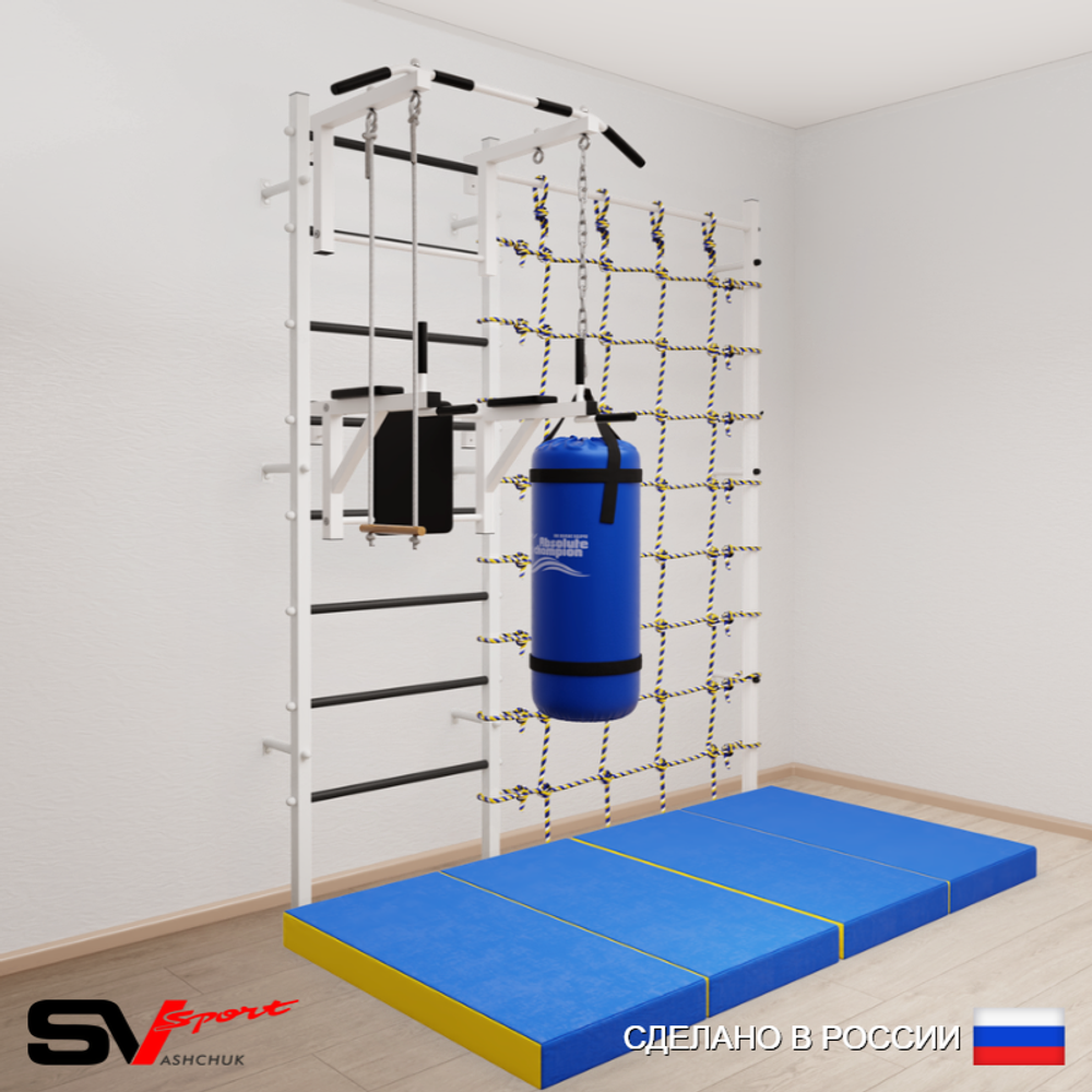 Шведская стенка Sv Sport усиленная 67350 (Турник стандарт/Брусья/Трапеция/Цепь/Мешок 15кг/Мат 2м/Канатный лаз)