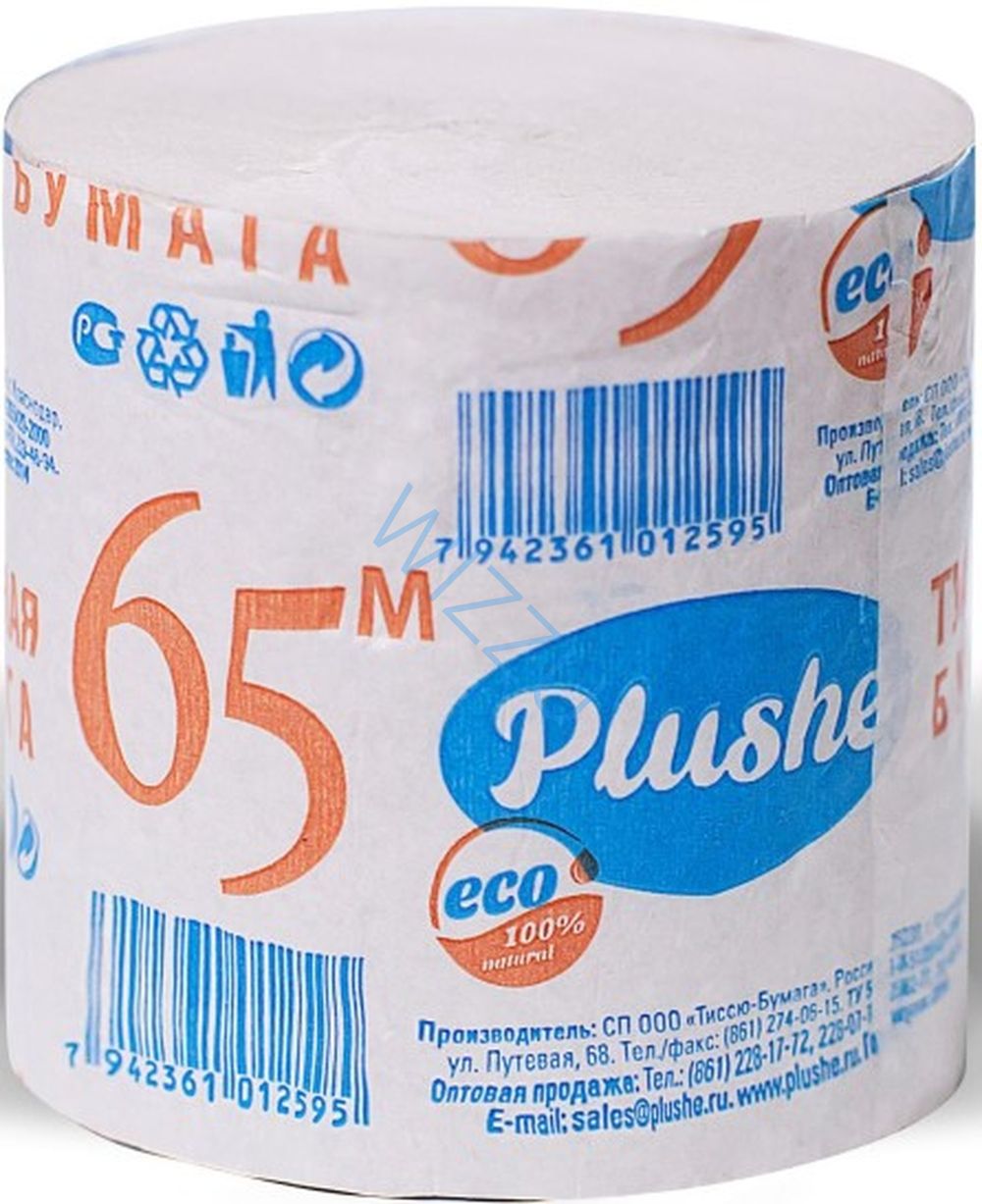 Бумага туалетная Plushe 65 м 1 слой без втулки 3076