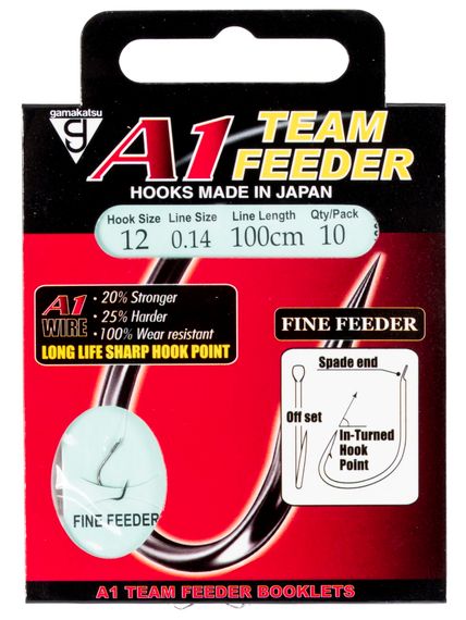 Крючки с поводком Gamakatsu BOOKLET A1 FINE FEEDER разм. 12-0.14мм 100см 10шт.