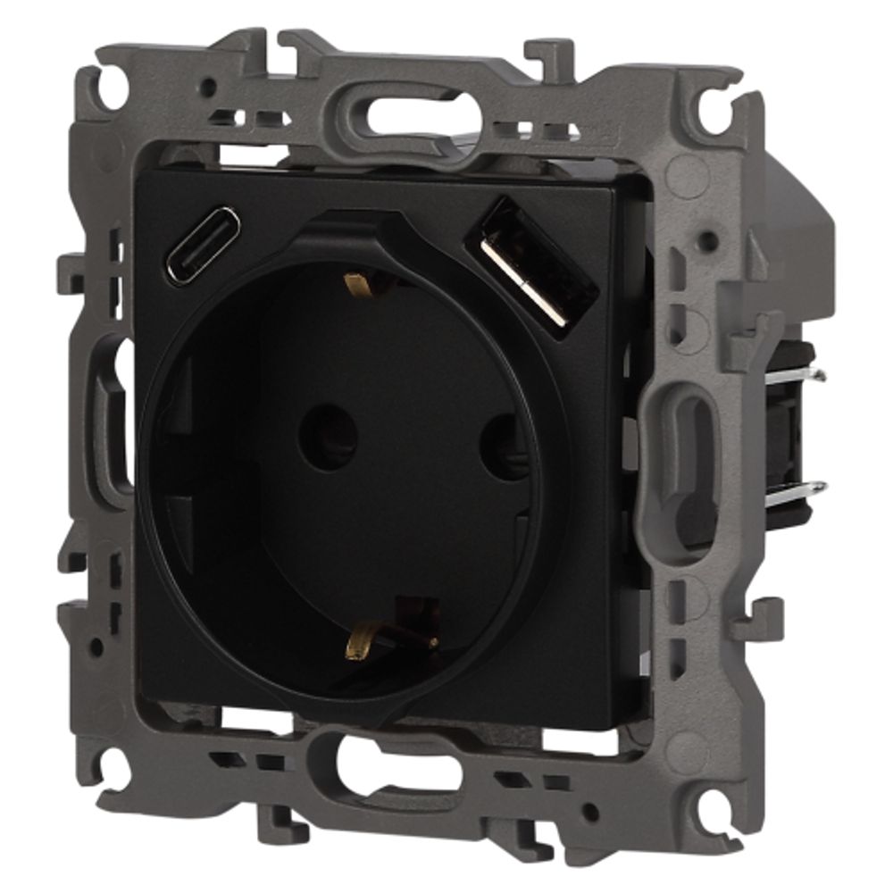 Розетка ЭРА Серия 12 12-4108-05 2P+E 16A-250В со шторками с USB type-A+C 5В-3А антрацит | Эра 12