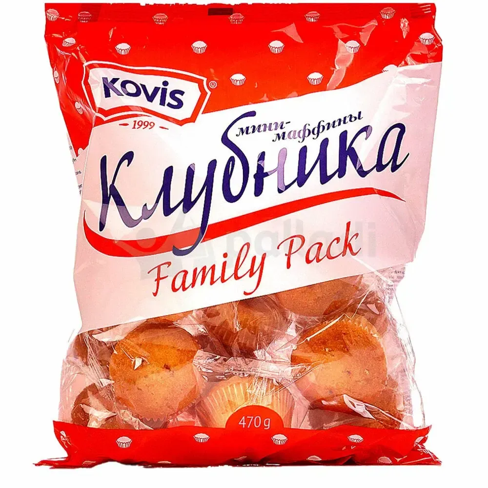 Изделия хлебоб сдобные Мини-маффины KOVIS с фруктово-ягодной начинкой клубника 470г