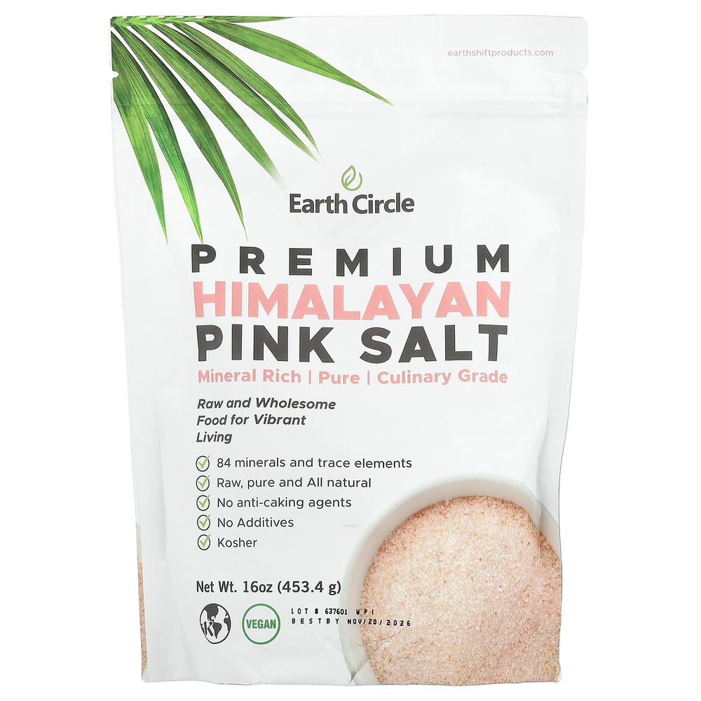 Earth Circle Organics, гималайская розовая соль премиального качества, 453,4 г (16 унций)