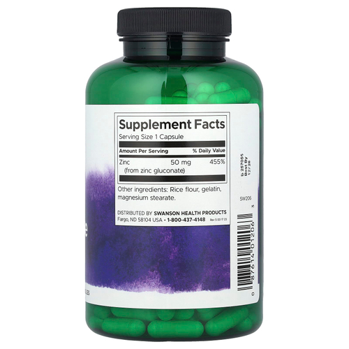Swanson Vitamins, Глюконат цинка, 50 мг, 250 капсул