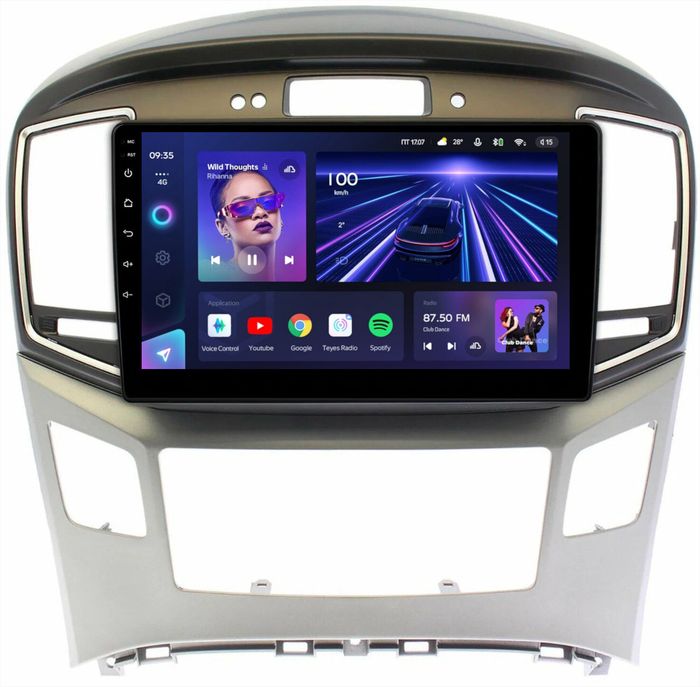 Магнитола для Hyundai H1, Grand Starex 2015-2022 (ШГУ монохром, авто с часами) - Teyes CC3L монитор 9" IPS на Android 10, CarPlay, 4G SIM-слот