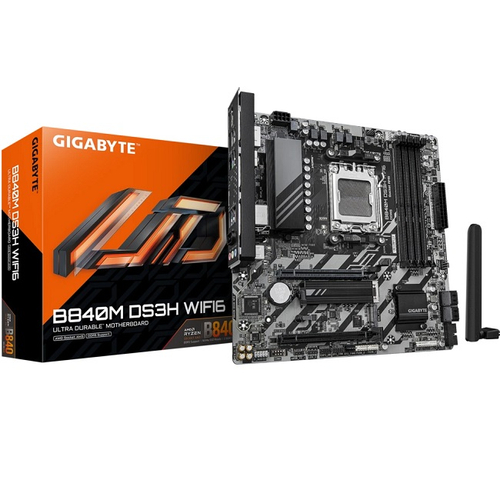Материнская плата GIGABYTE B840M DS3H WIFI6 (AM5/AMD B840/4xDDR5/2xPCI-Ex16/2xM.2/SB7.1/Wi-Fi/BT/GLAN/2xDP/HDMI/mATX)