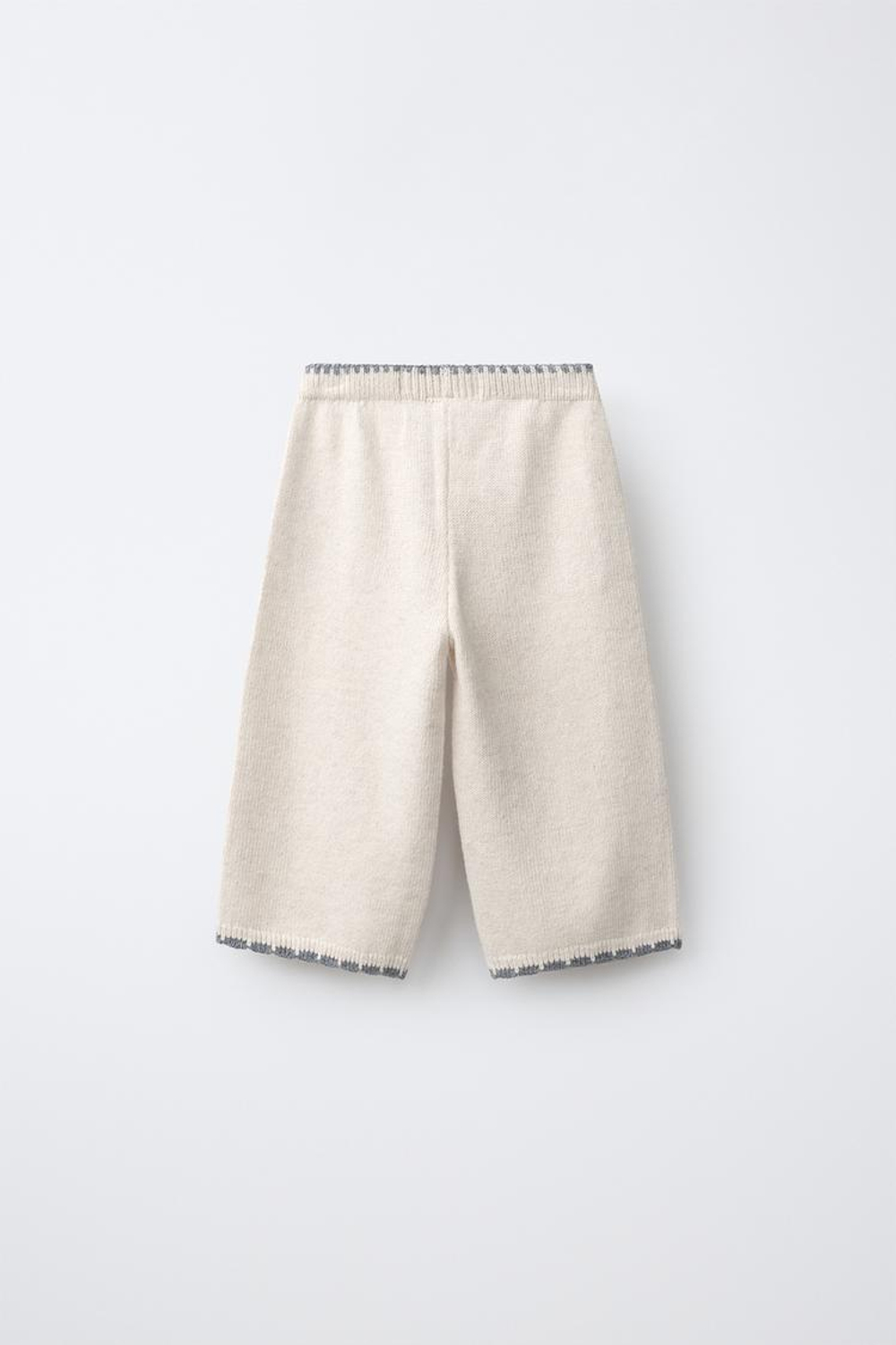 ZARA ТРИКОТАЖНЫЕ БРЮКИ-КЮЛОТЫ С ВЫШИВКОЙ, ЭКРЮ МЕЛАНЖ