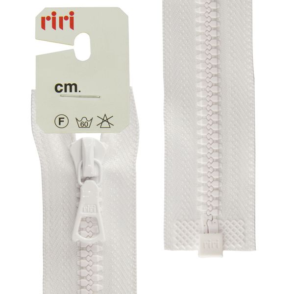 Молния трактор RIRI Т6 (6 мм) 1 зам., разъем., 55 см, цв.2101, белый, 1 шт