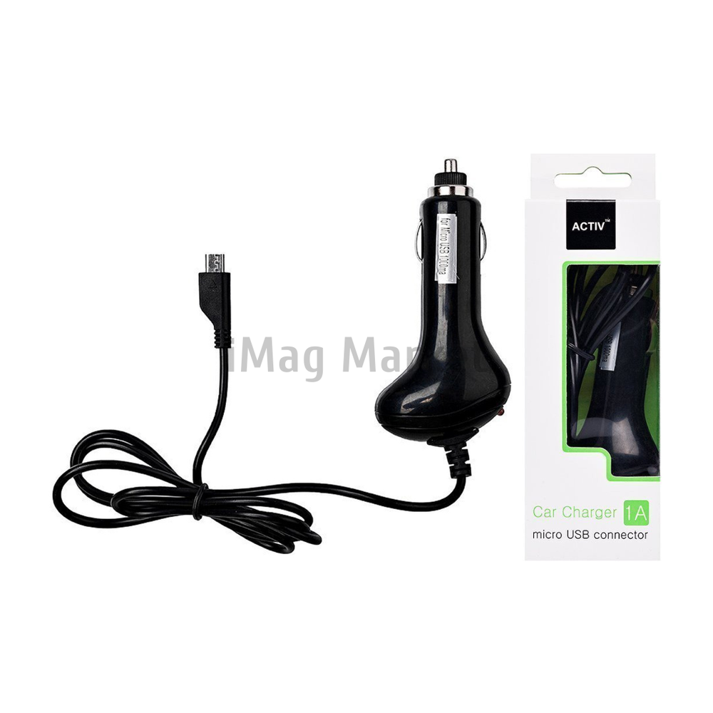 Автомобильное зарядное устройство Activ, 5W, 1A, встроенный кабель micro-USB, 1 м, черный