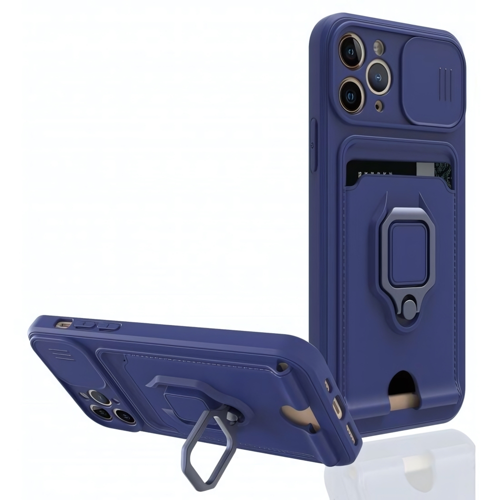 Чехол на iPhone 13 с защитой камеры, магнитным держателем и подставкой, 013036 Тёмно-синий CM