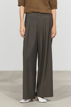 Massimo Dutti Свободные широкие брюки со складками, серо-зеленый