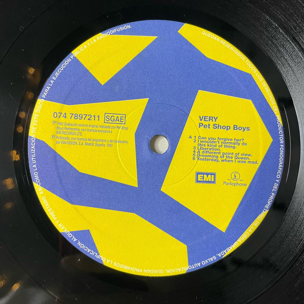 Винтажная виниловая пластинка LP Pet Shop Boys Very (Spain 1993)