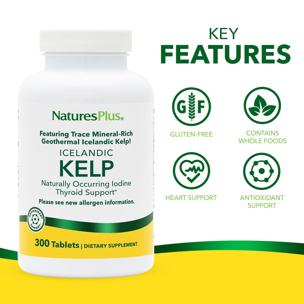 NaturesPlus, исландский келп, 300 таблеток (150 мг в каждой таблетке)