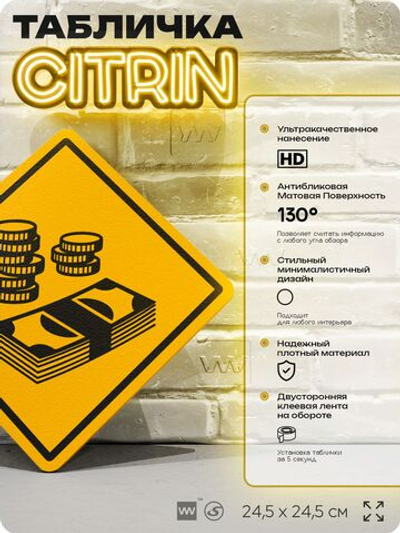 Табличка декоративная "Деньги" на дверь и стену, для финансиста, информационная, декоративный знак, 24,5х24,5 см, пластиковая, Айдентика Технолоджи