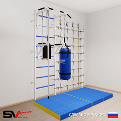 Шведская стенка Sv Sport 57670 (Турник стандарт/Брусья/Канат/Трапеция/Цепь/Мешок 30кг/Мат 2м/Канатный лаз)