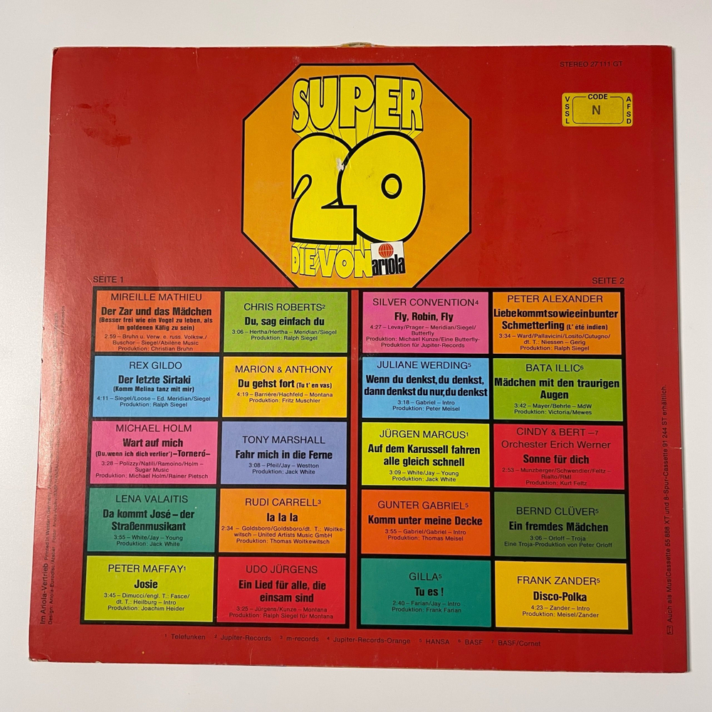 Винтажная виниловая пластинка LP Сборник Эстрады, Super 20 Neu 76, Die Von Ariola (Германия 1976)