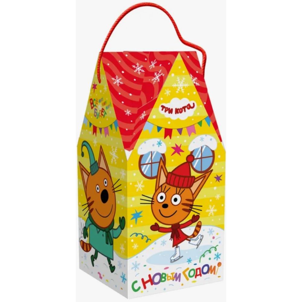 Подарочная коробка для конфет новогодняя "Три кота" Домик 500 гр (1/250шт)Д
