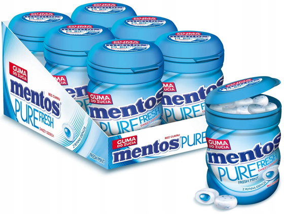 Mentos Pure Fresh Mint (Ментос Свежая мята жев.резинка) 60г (6шт)  банка