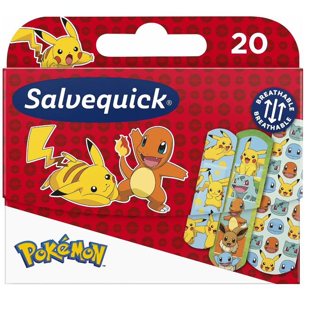 Детские пластыри Salvequick Pokemon с водо- и грязеотталкивающими свойствами 1 уп. (в упаковке 20 шт.), Швеция