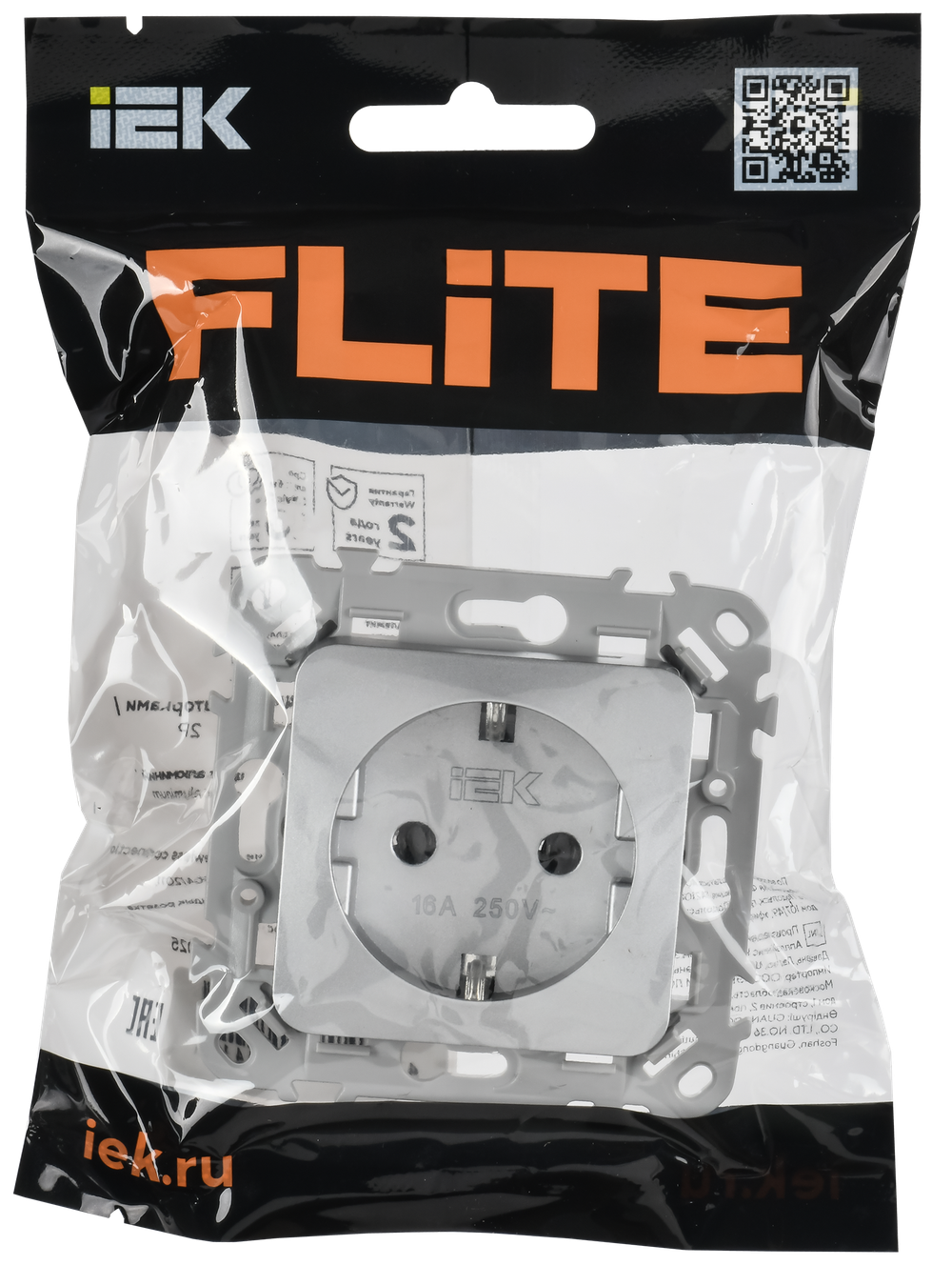 FLITE Розетка с заземлением без защитных шторок безвинтовое крепление 16А РС11-1-ФлА алюминий IEK
