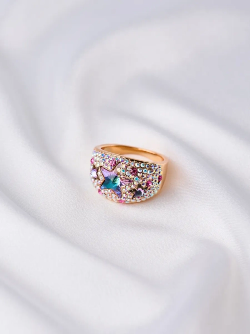 Кольцо Звездное небо с фиолетовыми кристаллами Swarovski