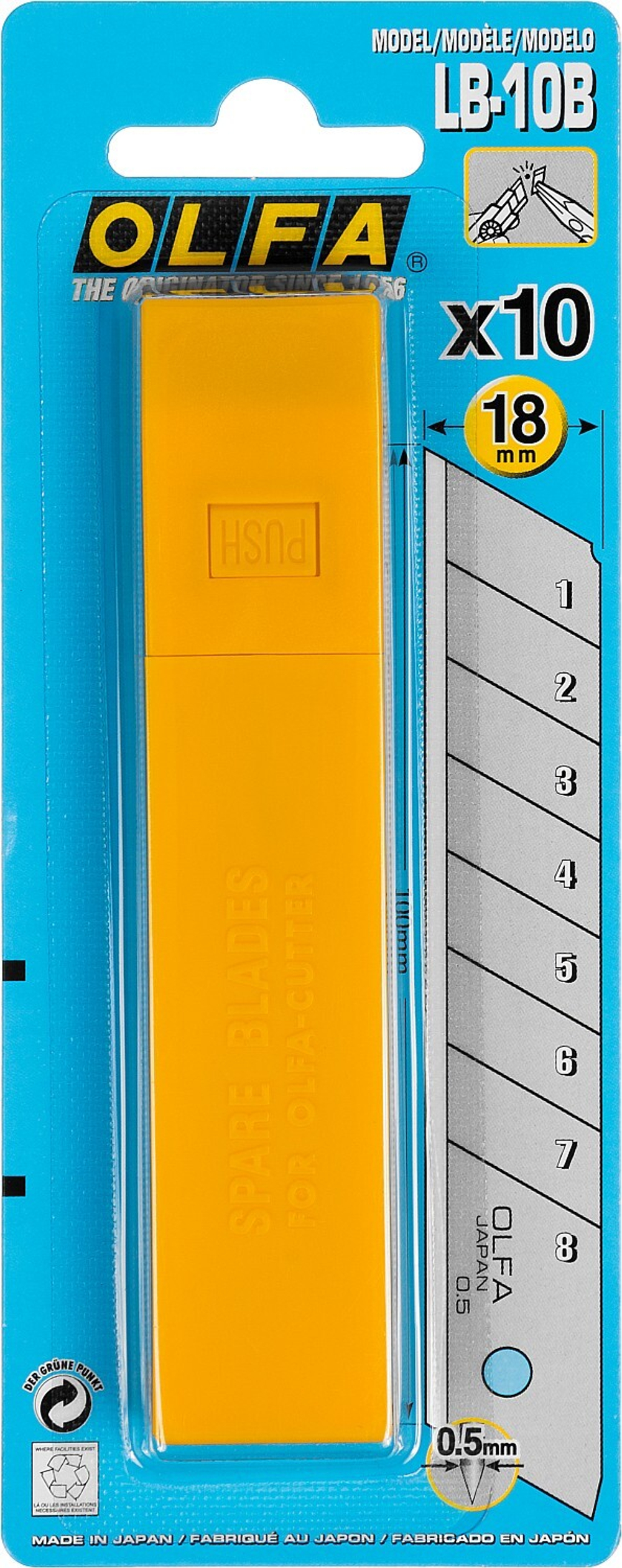 OLFA 18 х 100х 0.5 мм, 10 шт, сегментированные лезвия (OL-LB-10B)