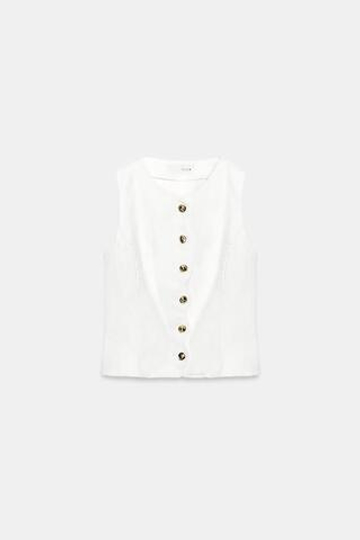 ZARA ТОП Z1975 С ВОЛНИСТЫМ КРАЕМ, БЕЛЫЙ