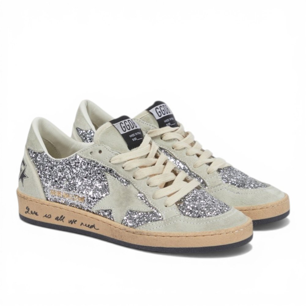 Women’s Ball-Star in silver glitter with ice-gray suede inserts