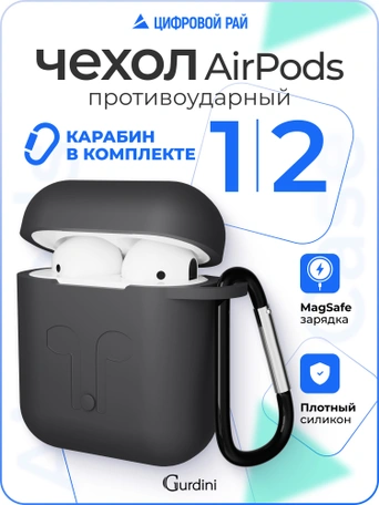 Чехол для Airpods 1/2 Gurdini прорезиненный soft touch Темно Серый