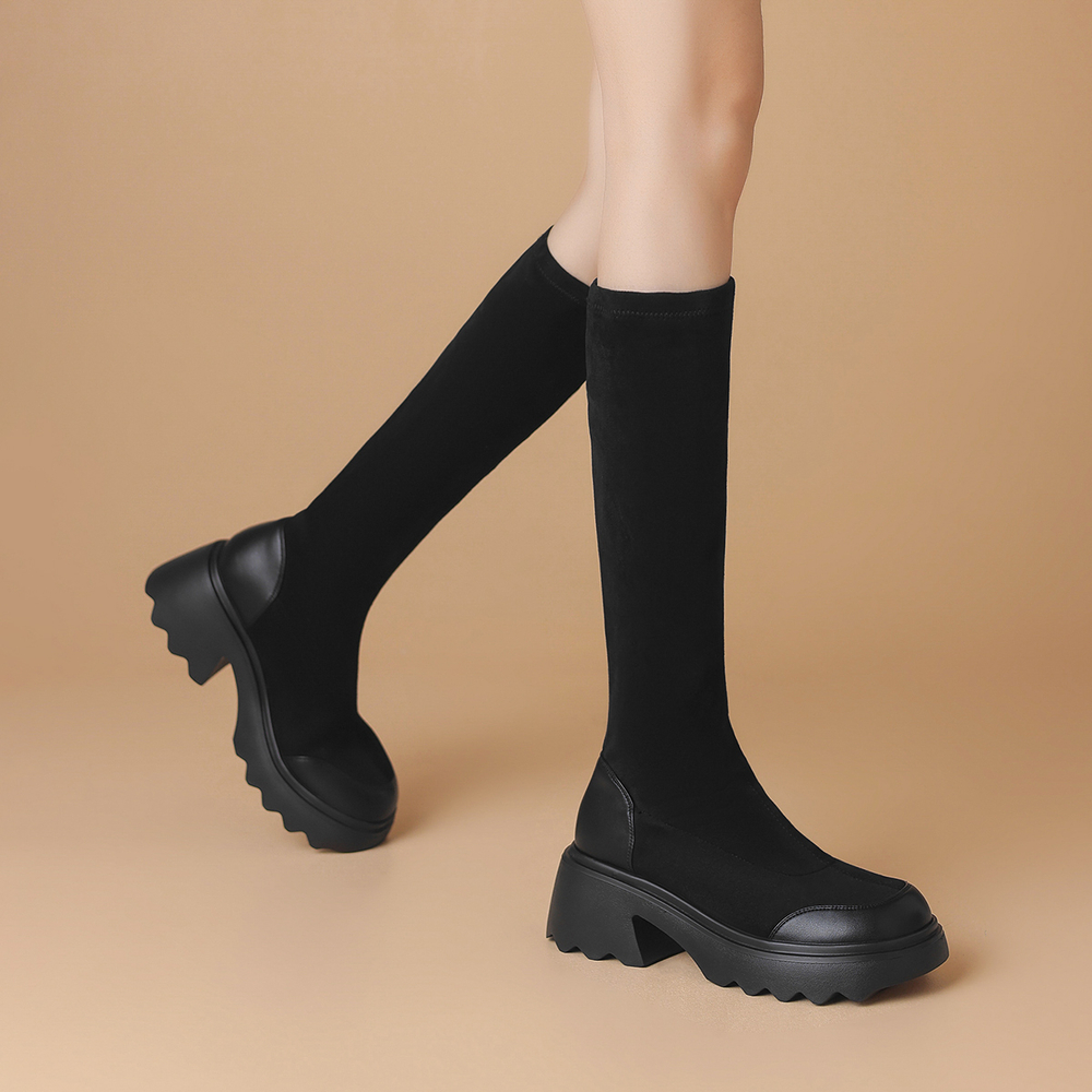 BOERDIQI Slim Boots Knee high Boots 5.5cm Women"s Black