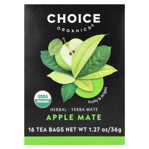 Choice Organics, травяной йерба мате, яблочный мате, 16 чайных пакетиков, 36 г (1,27 унции)