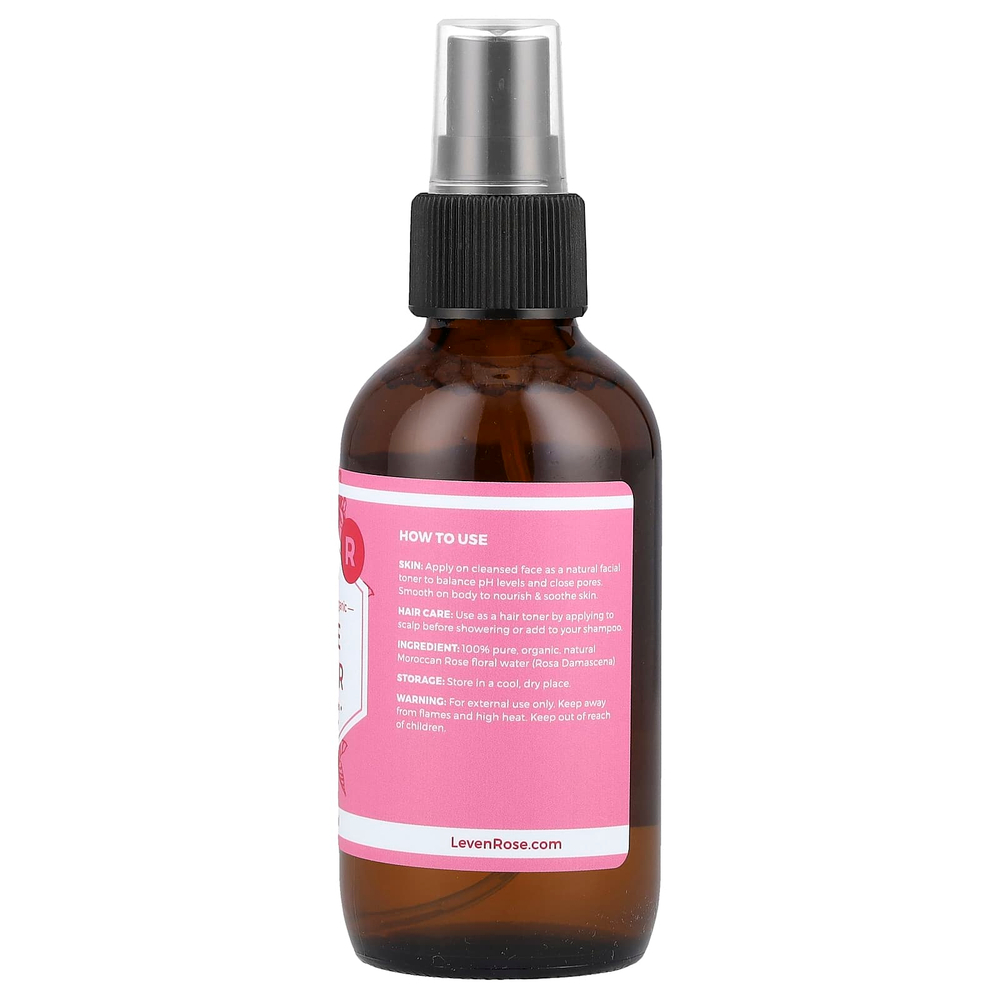 Leven Rose, 100% чистая и органическая, розовая вода, 118 мл (4 жидк. унц.)