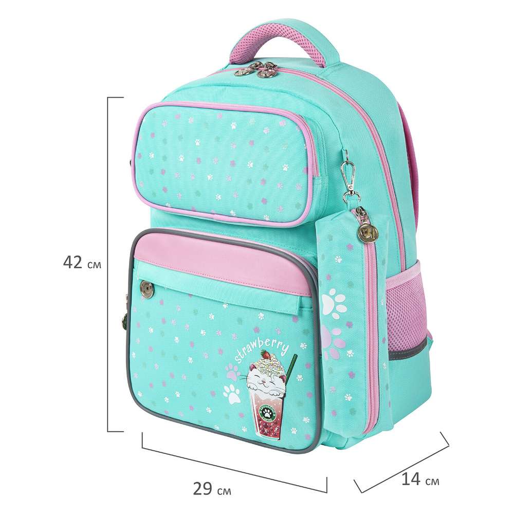 Рюкзак ЮНЛАНДИЯ COMPLETE с пеналом в комплекте, эрго-спинка, "Yummy cat", 42х29х14 см, 270663