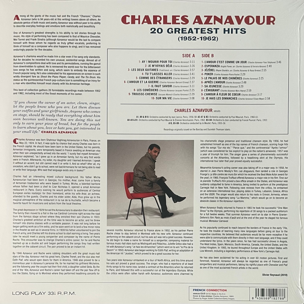 Charles Aznavour ‎– 20 Greatest Hits 1952 - 1962 (Европа 2018г.)