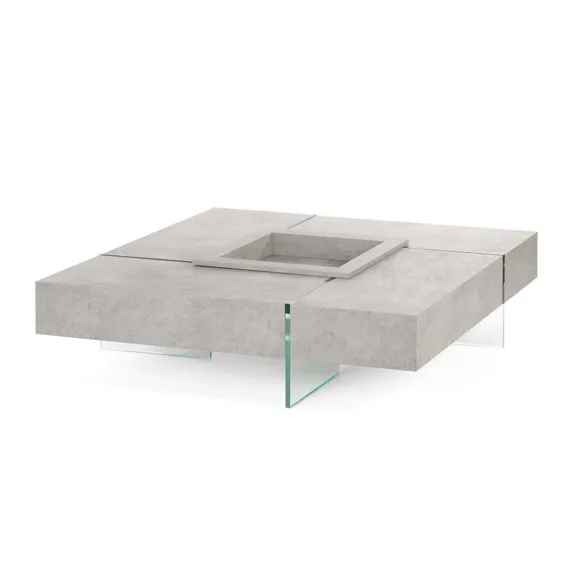 Журнальный стол Beton 119х119 см, стекло закалённое, фибробетон