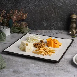 Блюдо квадратное 30*30 см h2 см Relief белое с черным бортом фарфор P.L. Proff Cuisine [1]