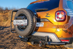 Бампер задний силовой/защита штатного бампера Renault Duster 2021+ c квадратом под фаркоп, калиткой и подсветкой номера РИФ