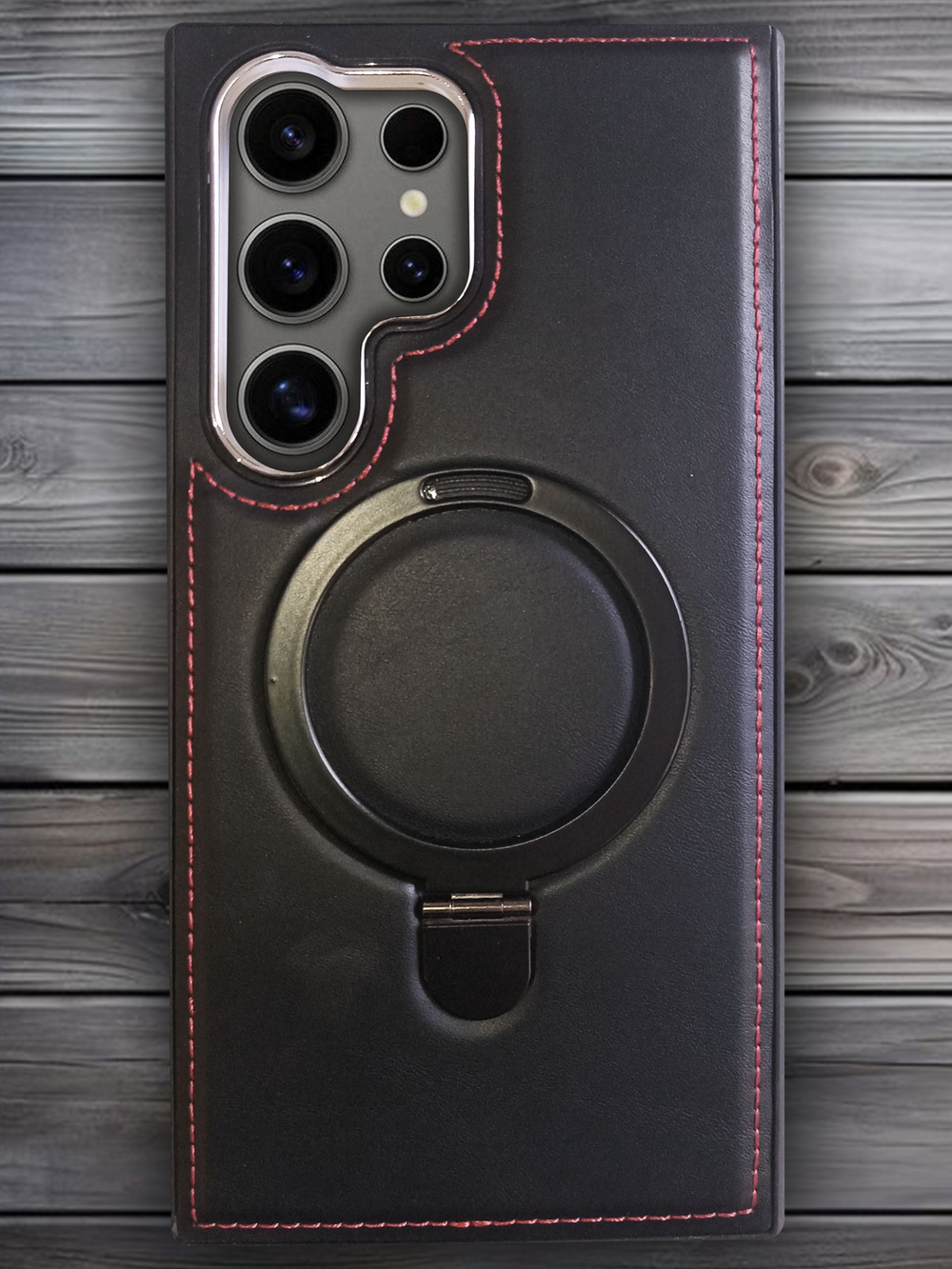 Business style чехол из кожи для SAMSUNG GALAXY S24 ULTRA с кольцом-подставкой и бархатной подкладкой