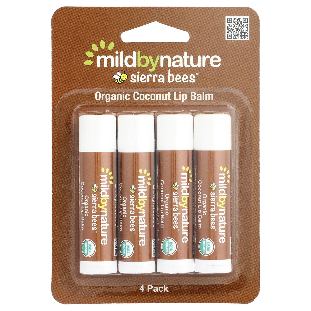 Mild By Nature, Sierra Bees™, органические бальзамы для губ, кокос, 4 шт. по 4,25 г (0,15 унции)