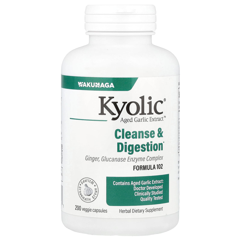 Kyolic, Aged Garlic Extract™, экстракт выдержанного чеснока, для очищения организма и улучшения пищеварения, формула 102, 200 растительных капсул