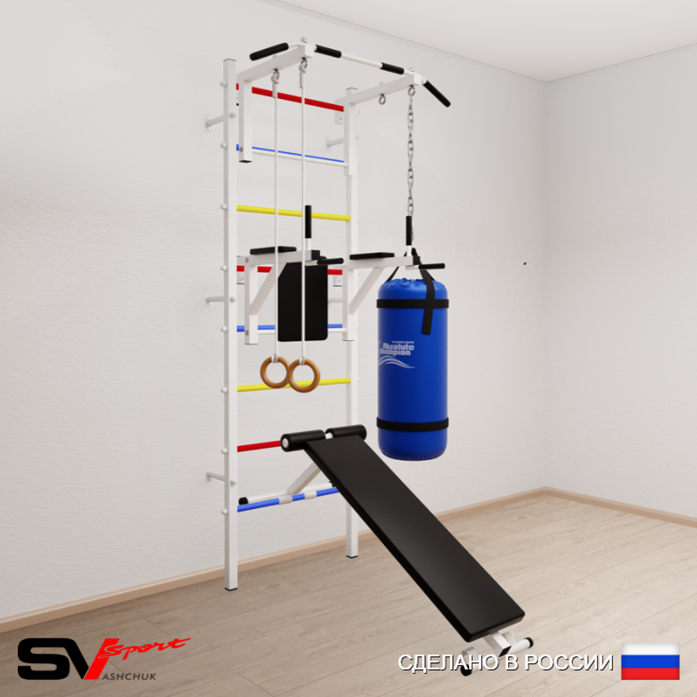 Шведская стенка Sv Sport усиленная 6812 (Турник стандарт/Брусья/Скамья/Кольца/Цепь/Мешок 22кг)
