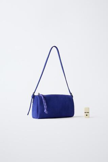 ZARA КОЖАНАЯ СУМКА ЧЕРЕЗ ПЛЕЧО, СИНИЙ