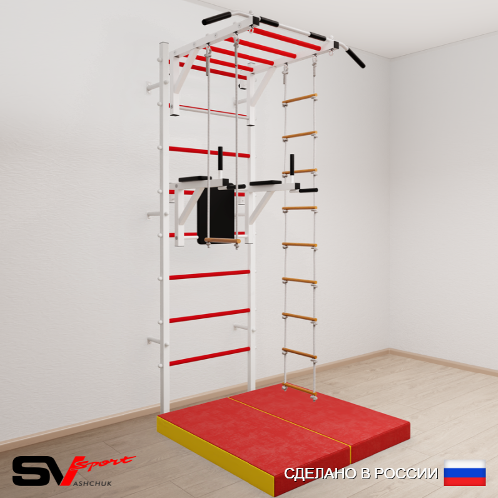 Шведская стенка Sv Sport усиленная 6494 (Турник рукоход/Брусья/Лестница/Трапеция/Мат 1м)