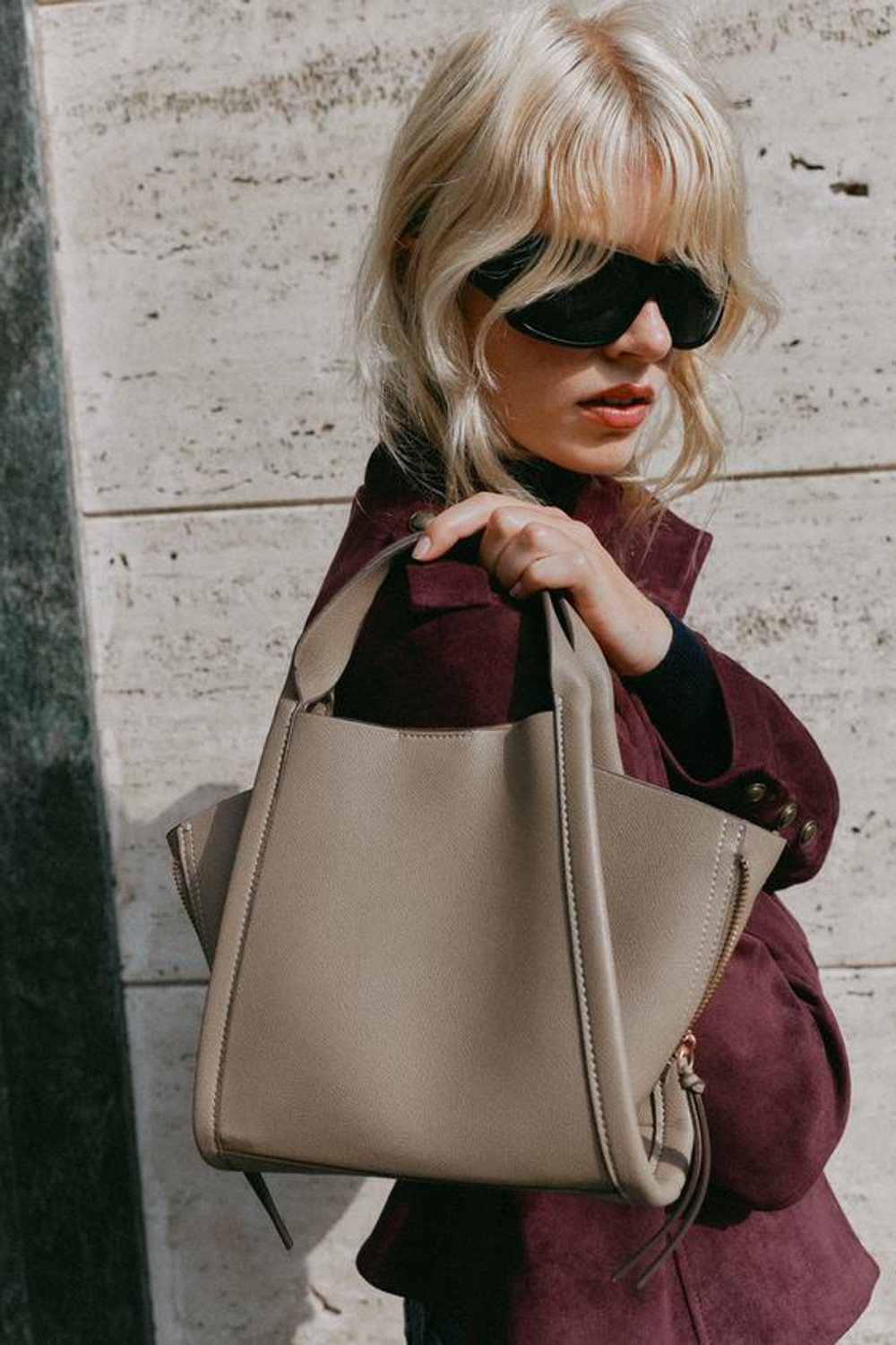 ZARA СУМКА CITY С ПЛЕЧЕВЫМ РЕМНЕМ, СЕРО-КОРИЧНЕВЫЙ