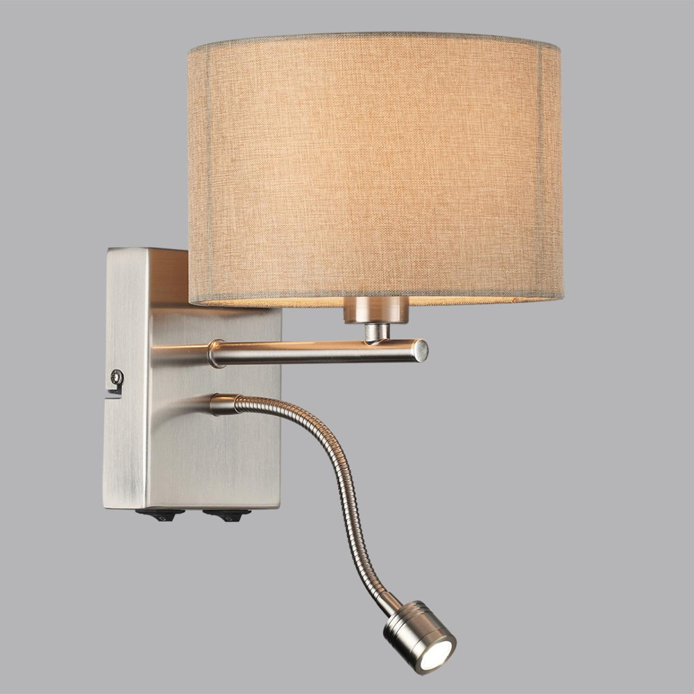 8250/2W MODERNI LN26 527  никель/бежевый, металл/текстиль бра Е14 40W+ LED 3W 4000K 220V NIKKI