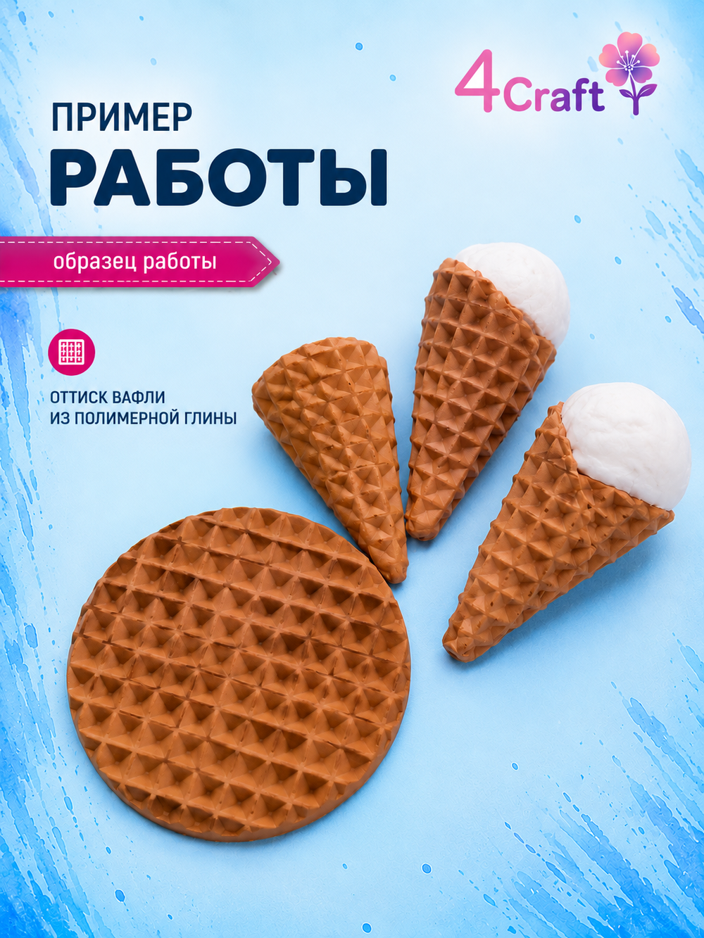 Молд силиконовый текстурный "Вафля" / коврик для лепки игрушечных сладостей из полимерной глины, воска, мыла
